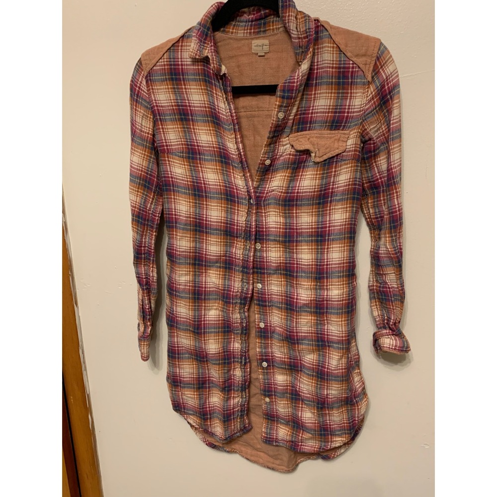 Wilfred Free Plaid Button Up Shirt Oversized Quilted Shoulder Detail Women XS
